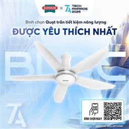 QUẠT TRẦN SUNHOUSE APEX 5 CÁNH CÓ ĐÈN APF7676W LỌT TOP ĐỀ CỬ “QUẠT TRẦN TIẾT KIỆM NĂNG LƯỢNG ĐƯỢC YÊU THÍCH NHẤT” TẠI TECH AWARDS 2025